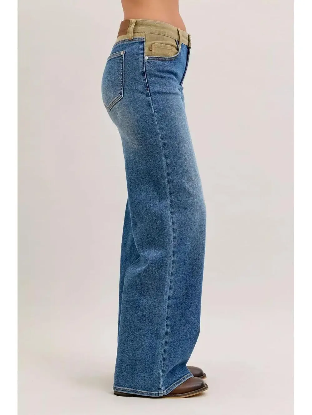 Judy Blue MR Column Straight Jeans with Corduroy Waist